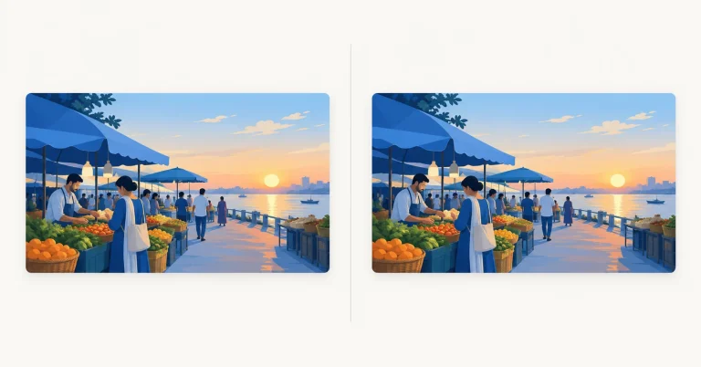 WebP vs JPEG comparison of the same market photo saved in both formats
